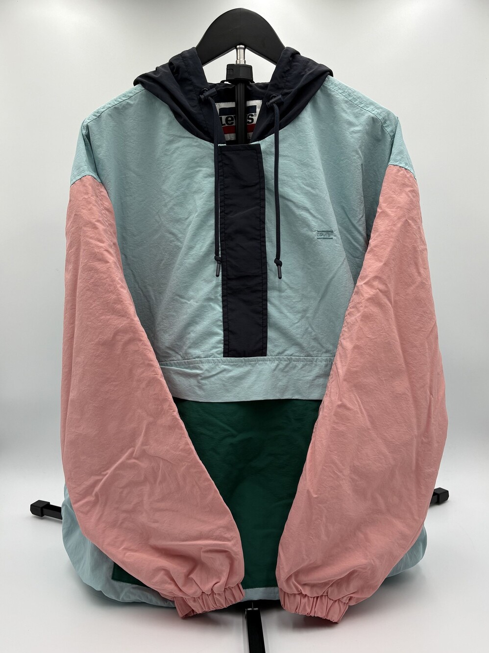 Levi's Colorblock Hooded Windbreaker Jacket Light Blue Pink Dark Blue